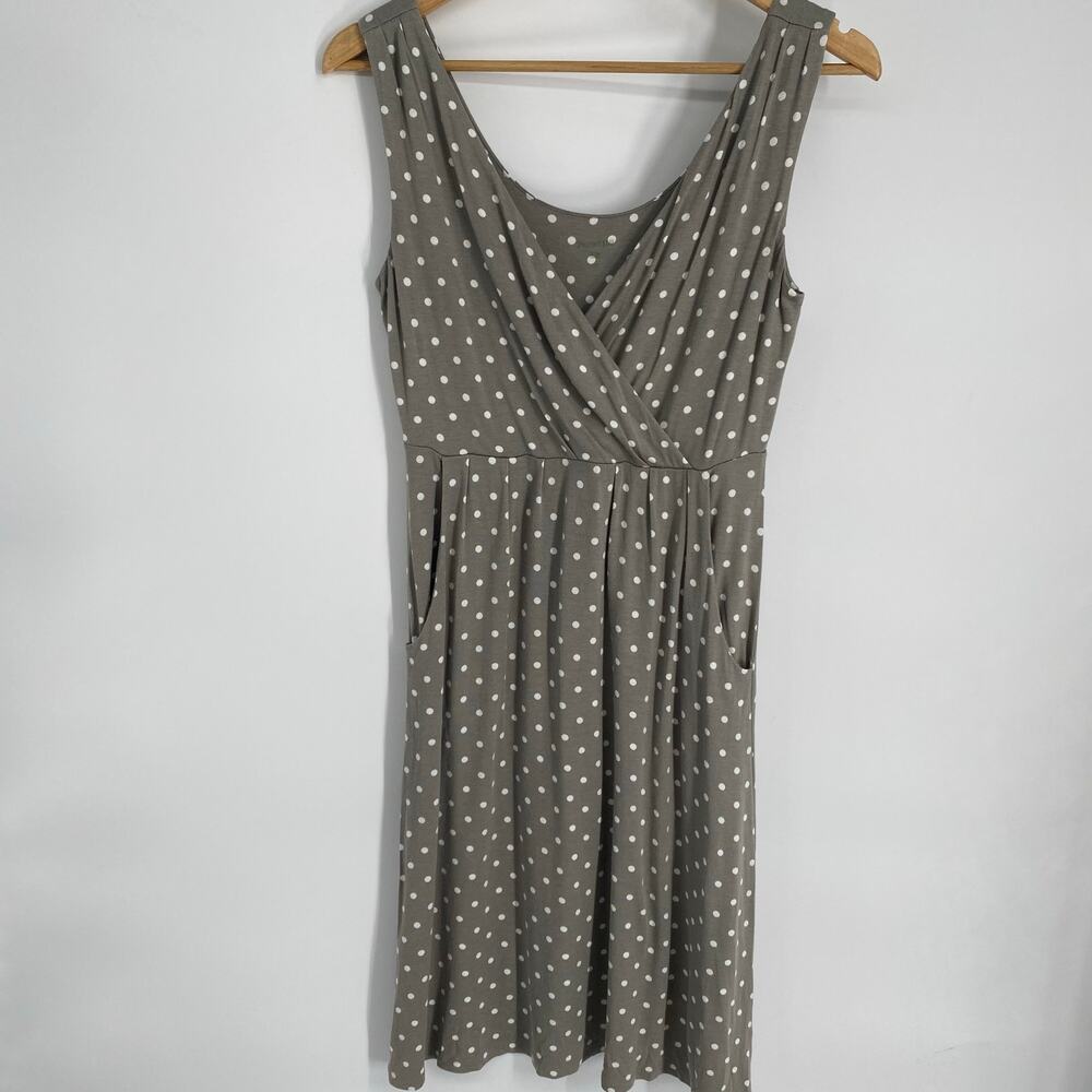Garnet Hill Dress Women’s XS Tan With White Polka Dots Viscous Quiet Luxury